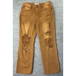 VERVET Los Angeles Womens 27 Brown Distressed Straight Leg Jeans Raw Hem Cotton